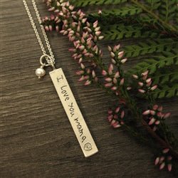 Your Handwriting on Silver Narrow Rectangle Necklace - Luxe Design Jewellery