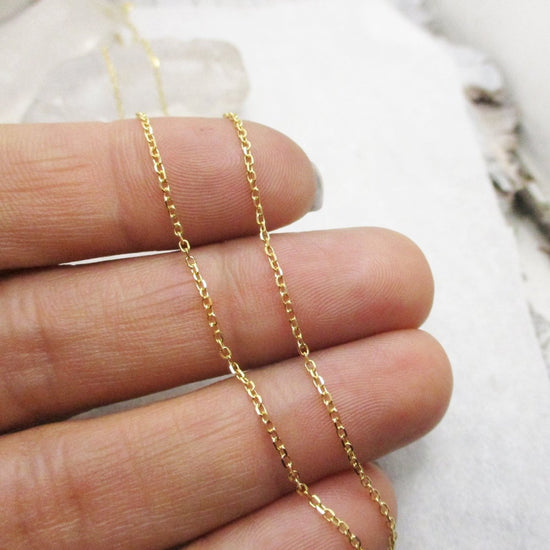 14 Karat Gold Diamond Cut 1mm Open Cable Chain in Yellow Gold