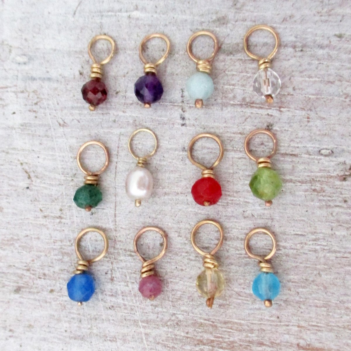 14 Karat Gold Genuine Birthstone Bead Charms Custom Handmade