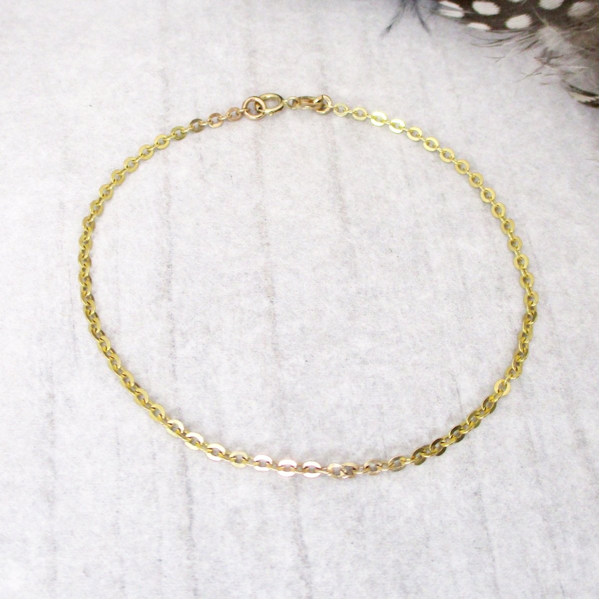 14 Karat Solid Gold Squared Flat Link Cable Chain Bracelet