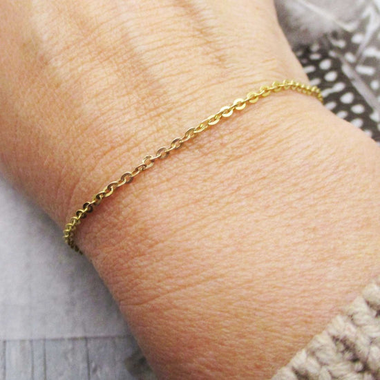 14 Karat Solid Gold Squared Flat Link Cable Chain Bracelet