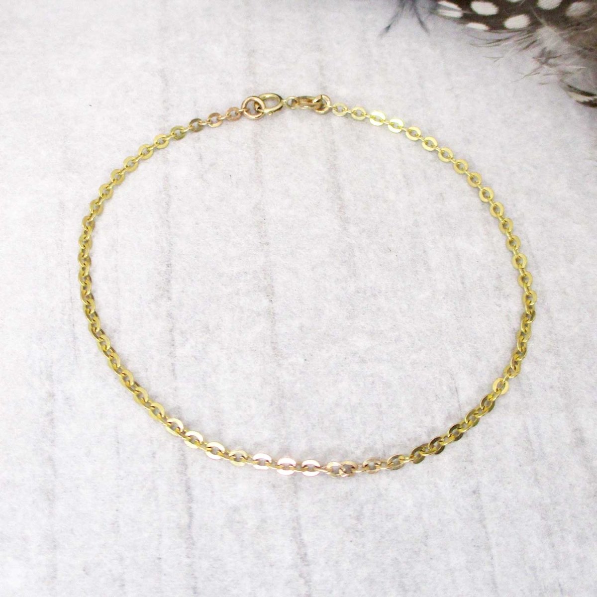 14 Karat Solid Gold Squared Flat Link Cable Chain Bracelet