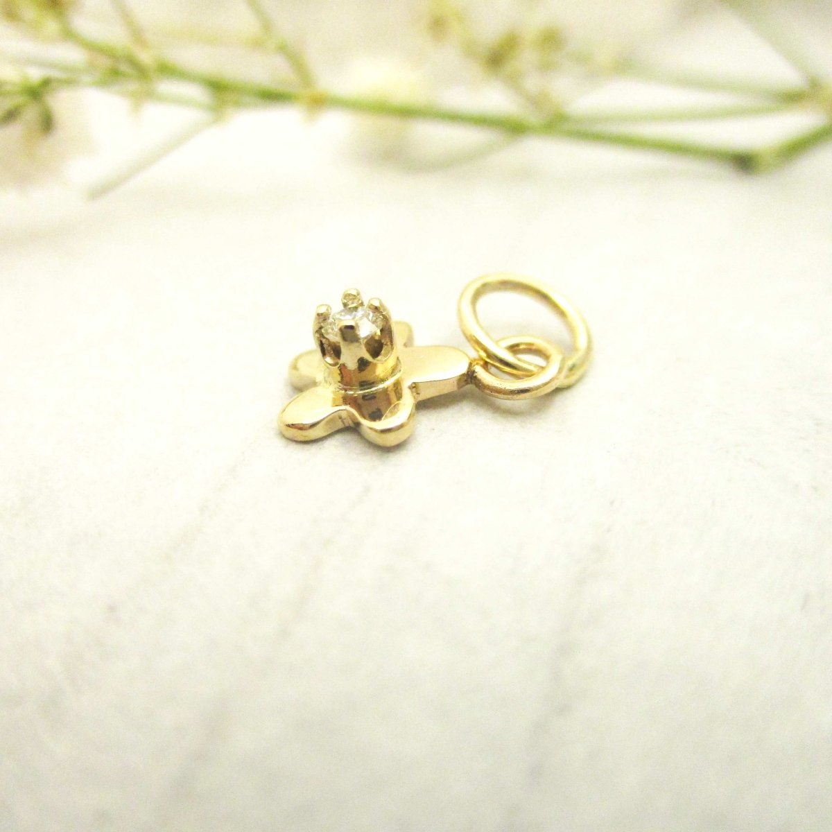 14K Gold Forget Me Not Flower Basket Set Genuine Birthstone Charm available in 13 Colors - Luxe Design Jewellery