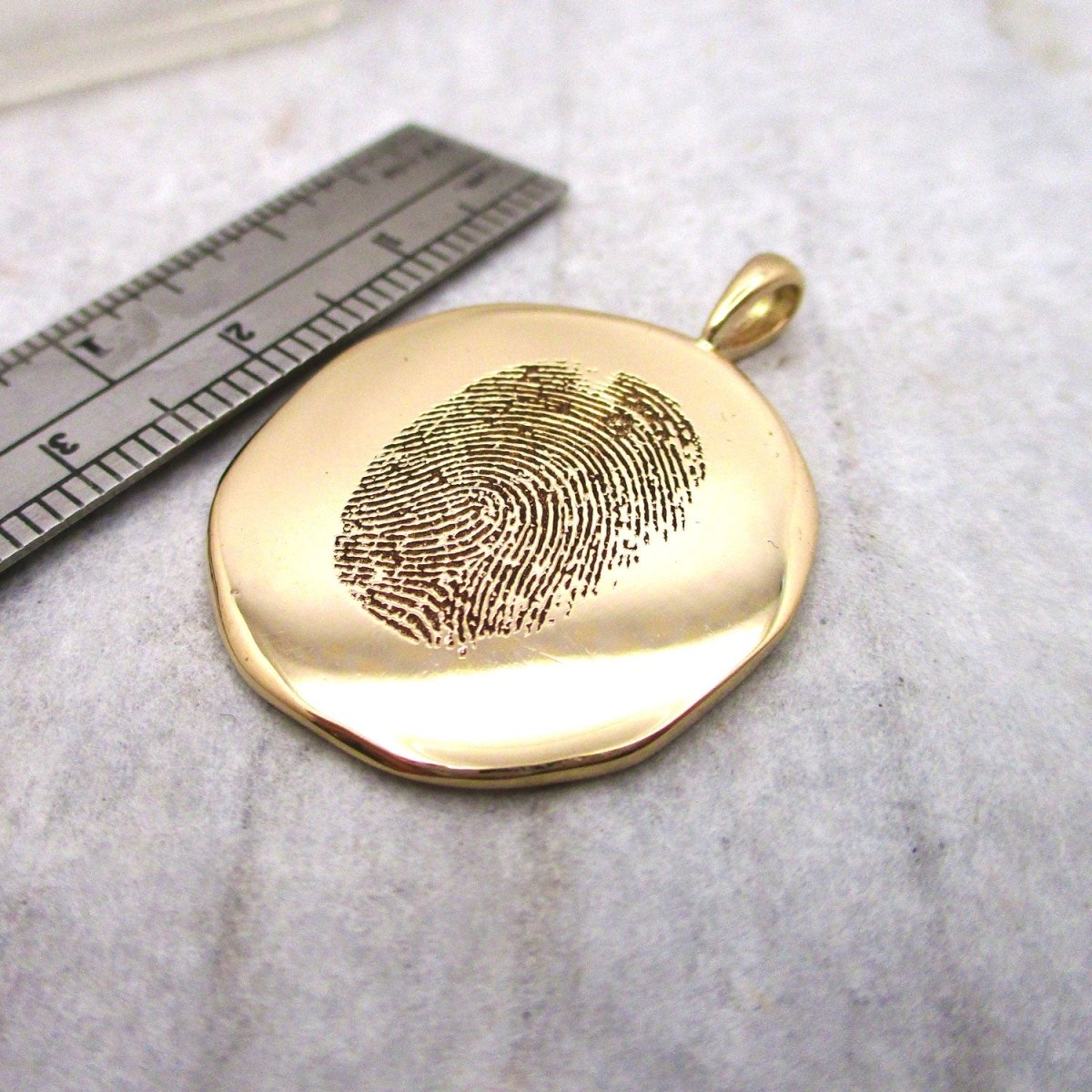 14k Gold Organic Edge Fingerprint Pendant from Digital Image