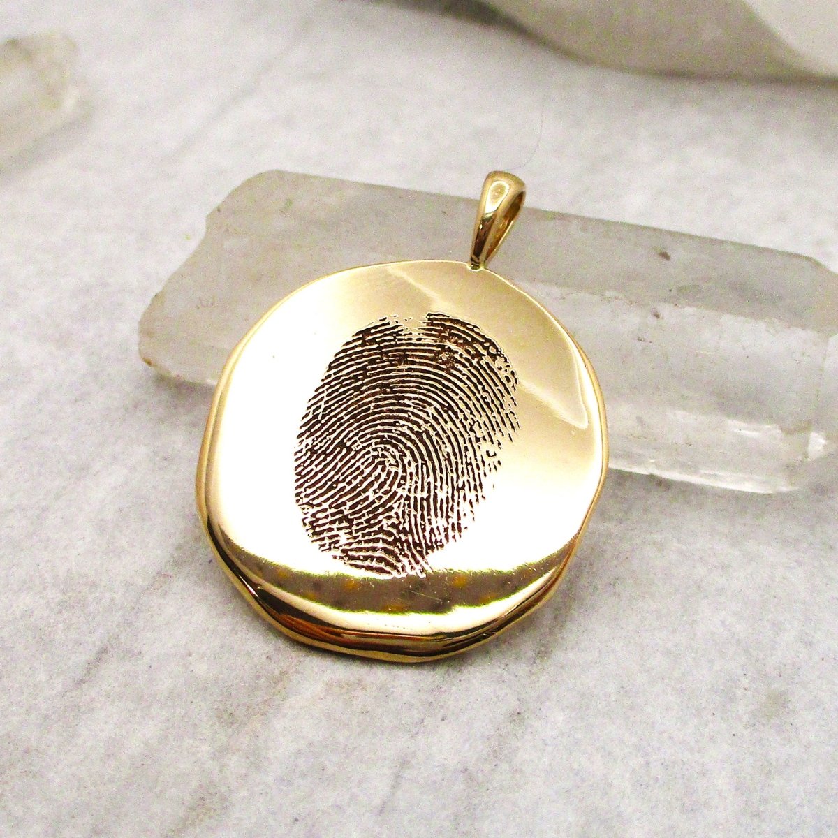 14k Gold Organic Edge Fingerprint Pendant from Digital Image