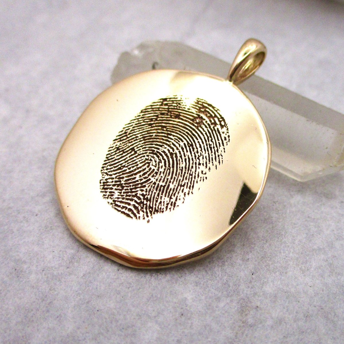 14k Gold Organic Edge Fingerprint Pendant from Digital Image