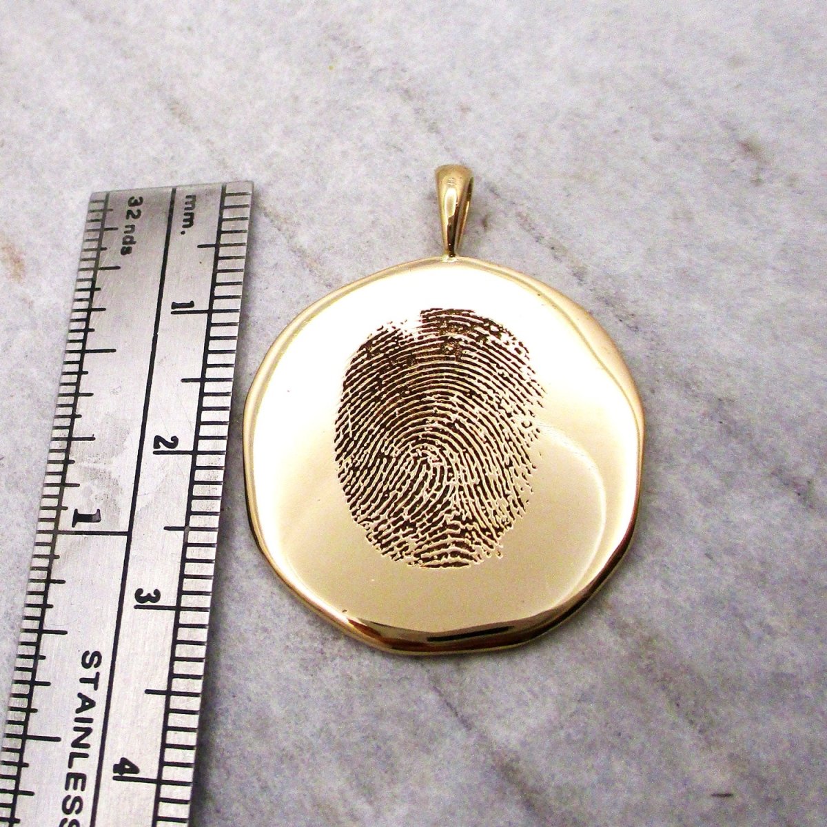 14k Gold Organic Edge Fingerprint Pendant from Digital Image