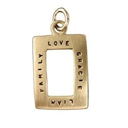 14K Gold Personalized Open Rectangle Charm - Small Font - Luxe Design Jewellery