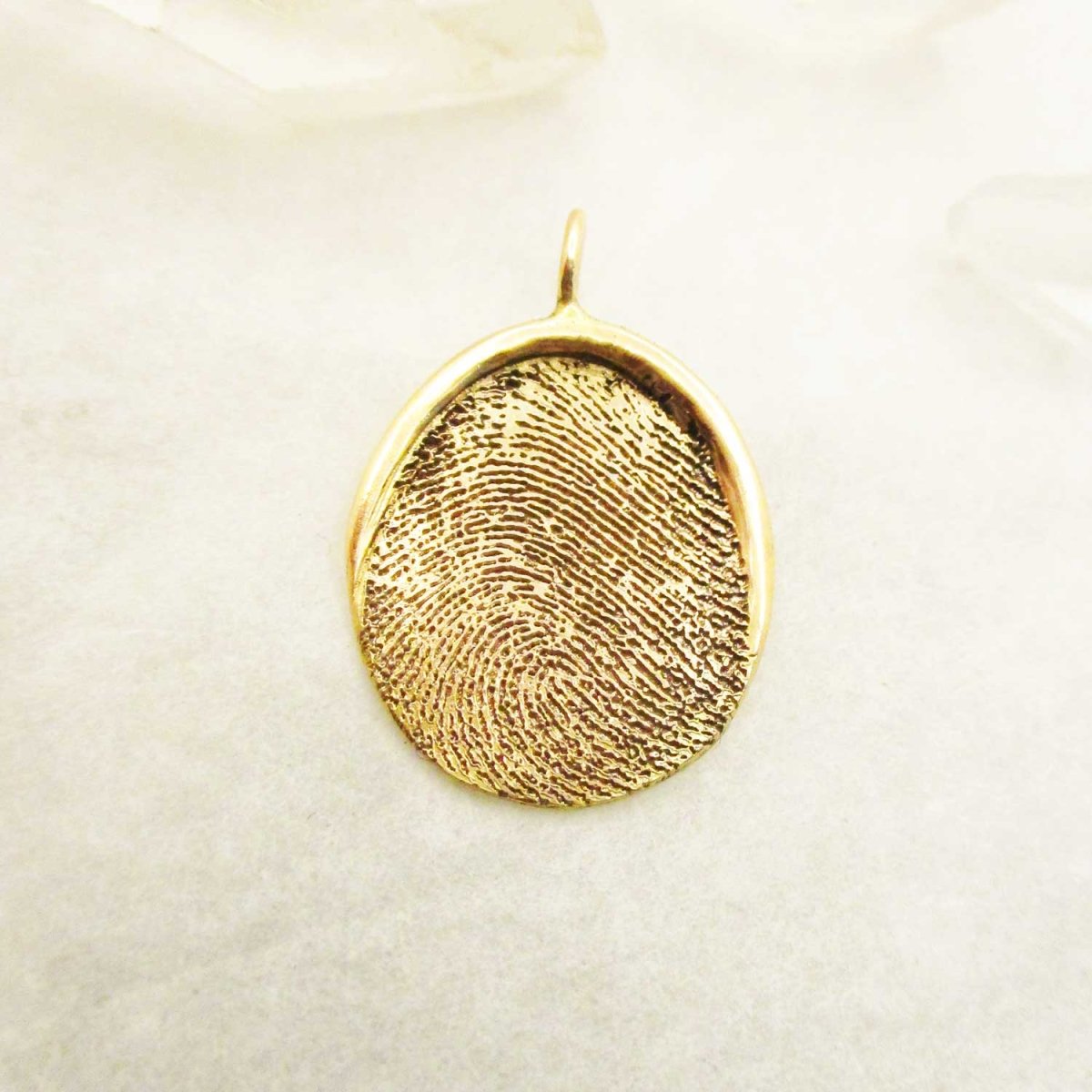 14k Gold Raised Edge Organic Oval Shaped Fingerprint Pendant from Digital Image