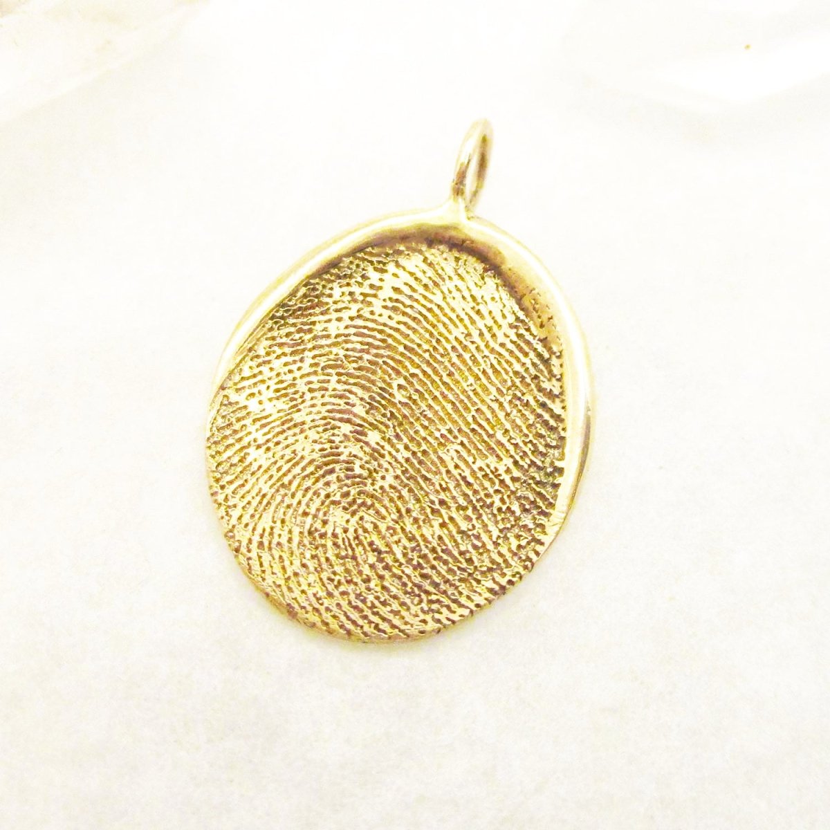 14k Gold Raised Edge Organic Oval Shaped Fingerprint Pendant from Digital Image