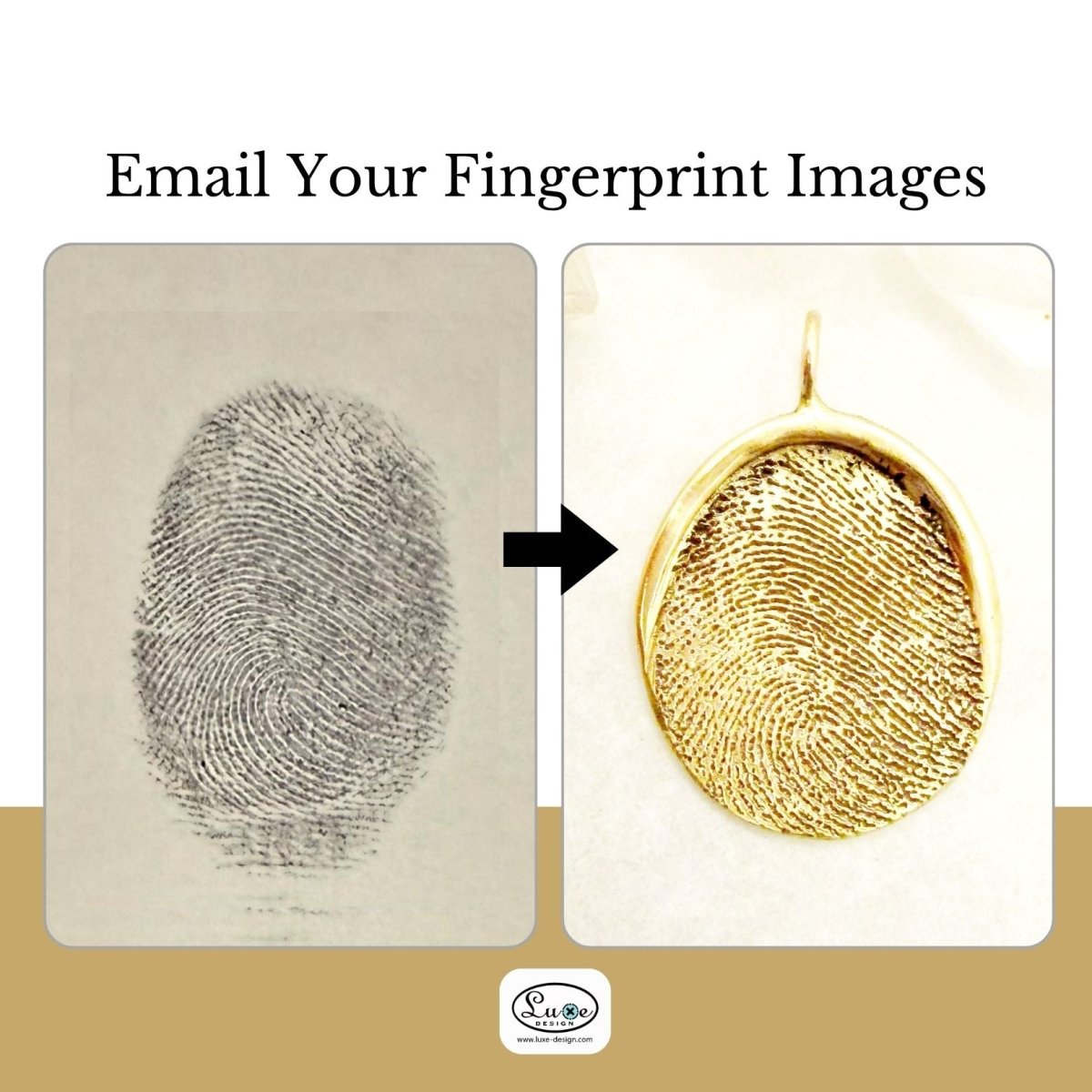 14k Gold Raised Edge Organic Oval Shaped Fingerprint Pendant from Digital Image