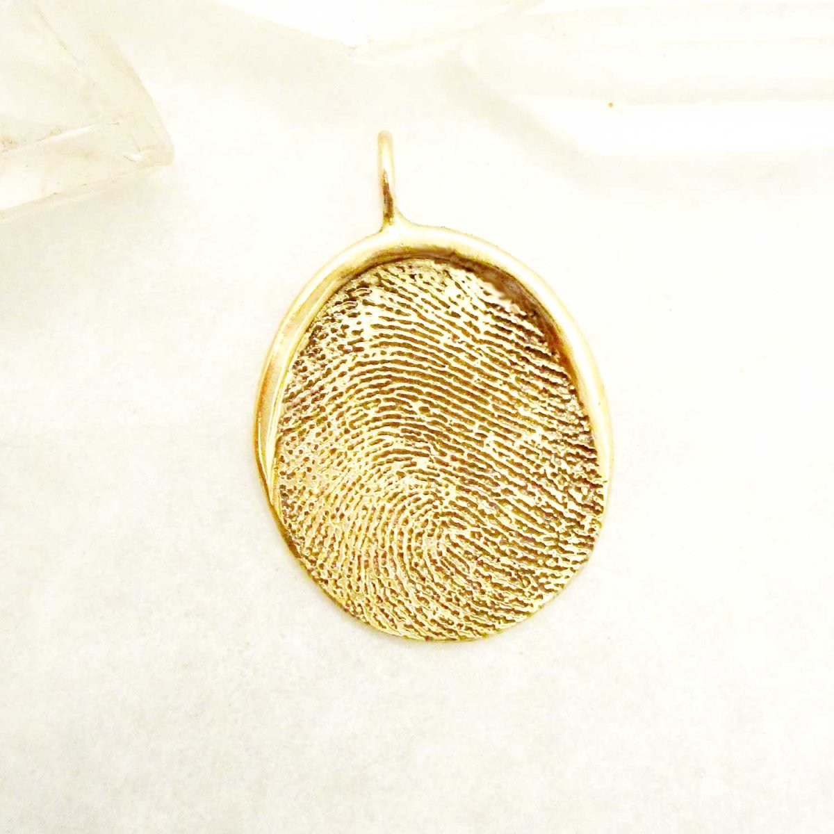 14k Gold Raised Edge Organic Oval Shaped Fingerprint Pendant from Digital Image