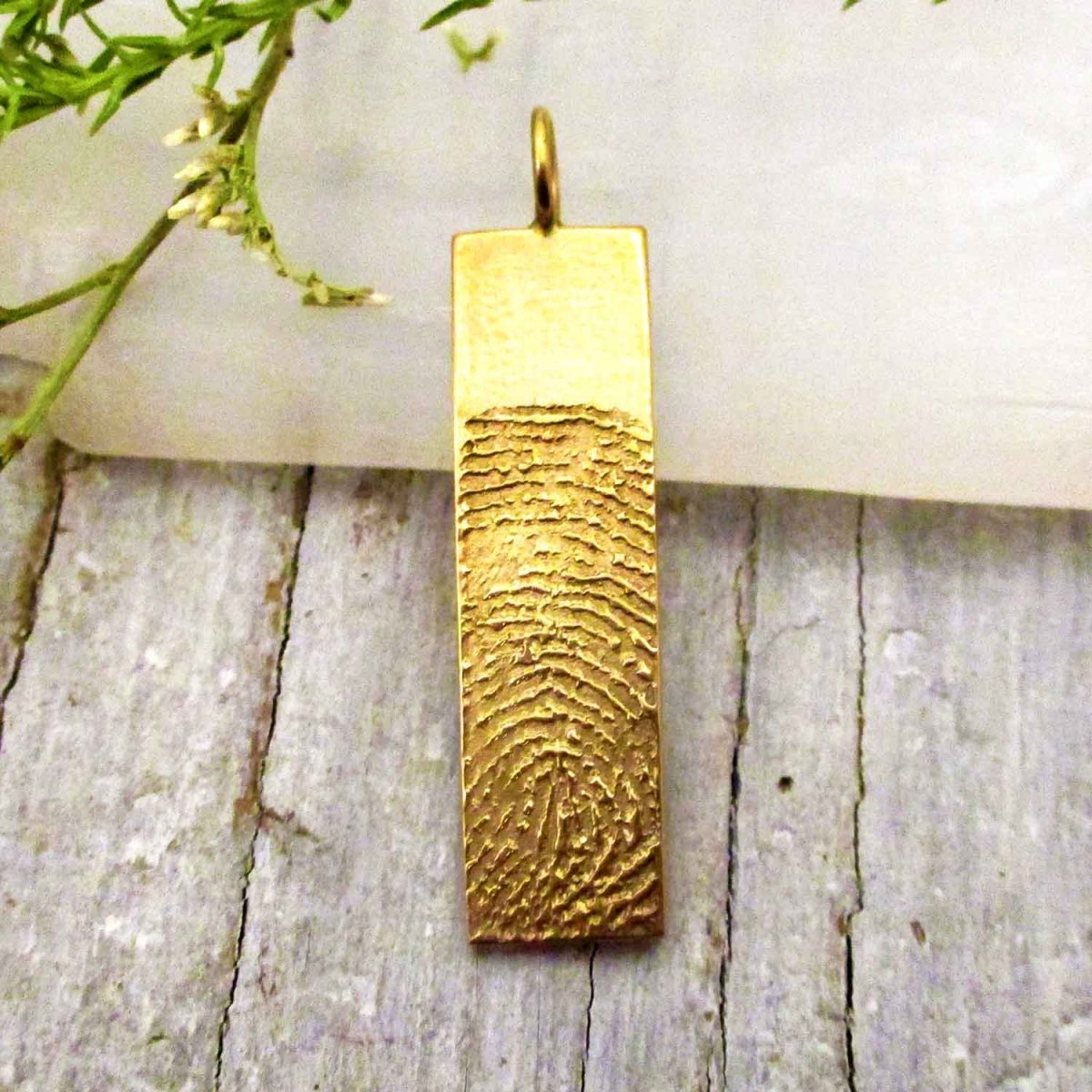 14k Gold Rectangle Fingerprint Pendant made from your Digital