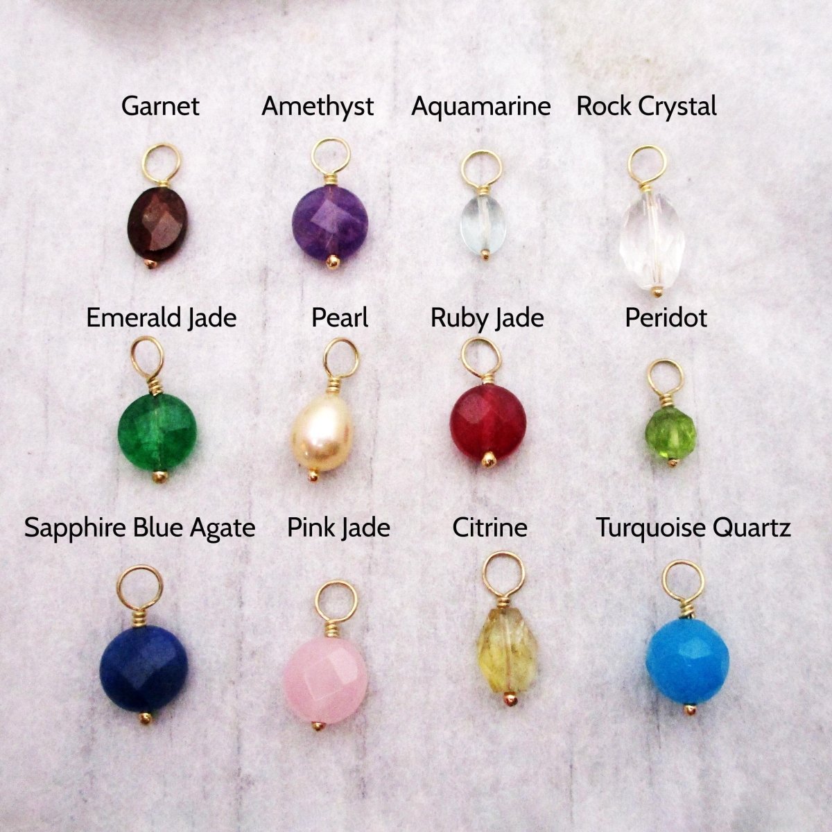 Genuine Birthstone Gem Bead Charm in Solid Gold or Sterling Silver