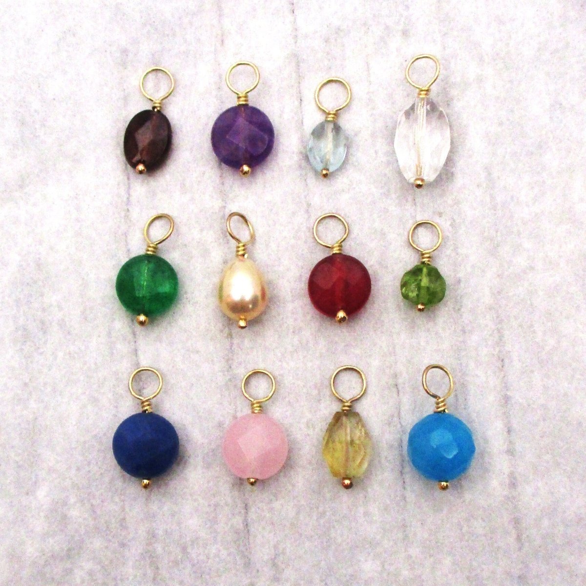 Genuine Birthstone Gem Bead Charm in Solid Gold or Sterling Silver