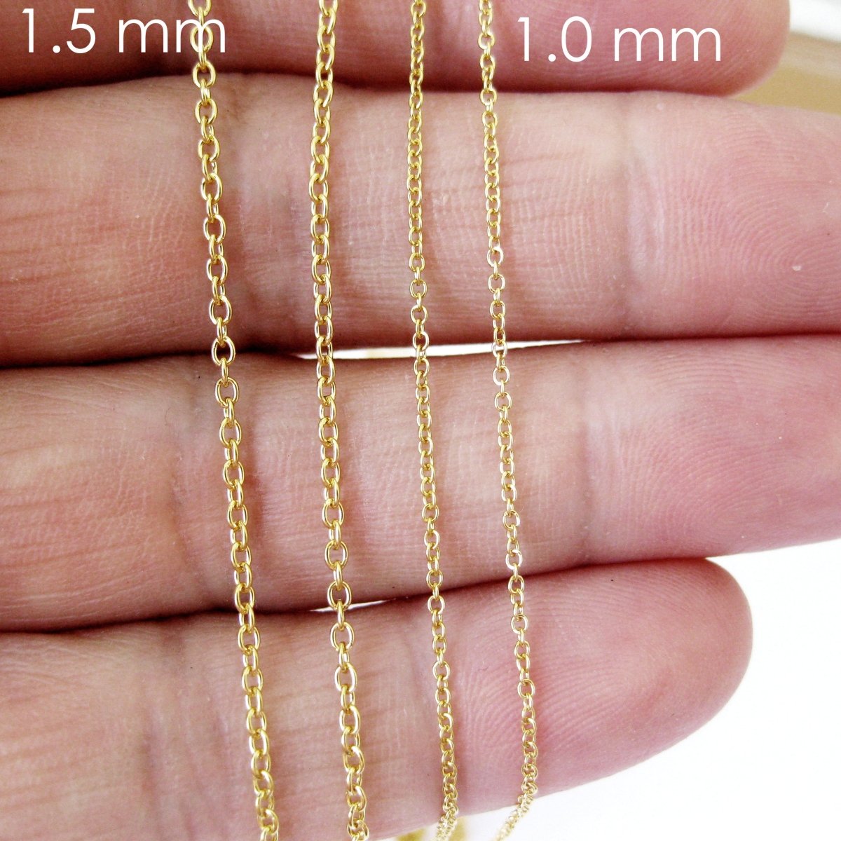 14k Yellow Gold 1 mm Cable Chain - Solid 14k Yellow Gold