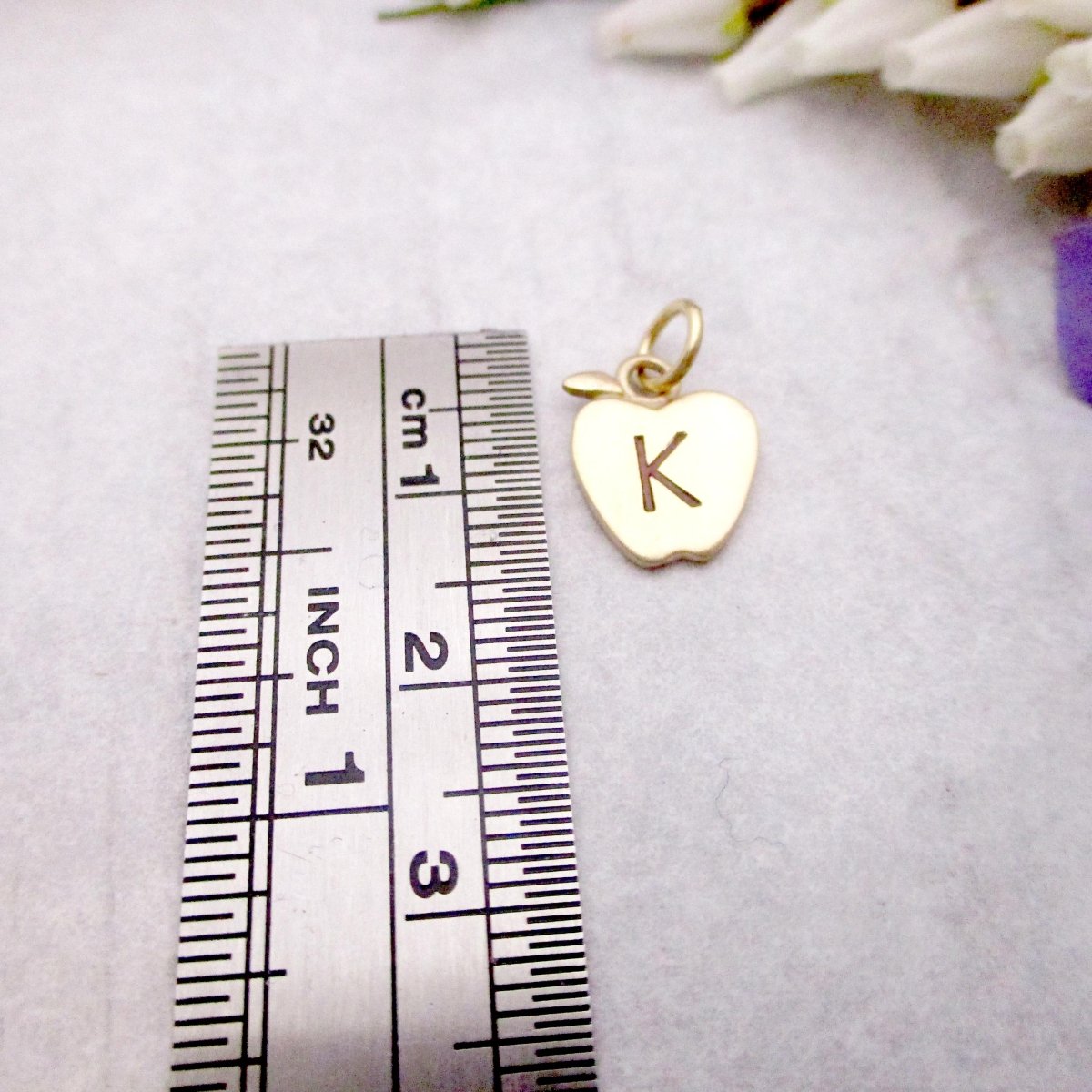 14K Yellow Gold Apple Initial Charm - Luxe Design Jewellery