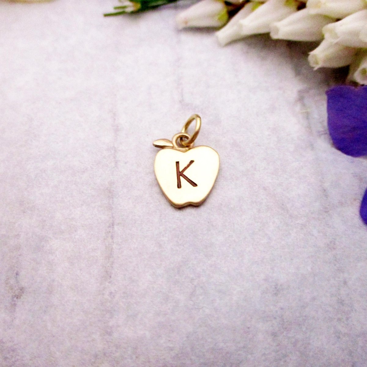 14K Yellow Gold Apple Initial Charm - Luxe Design Jewellery