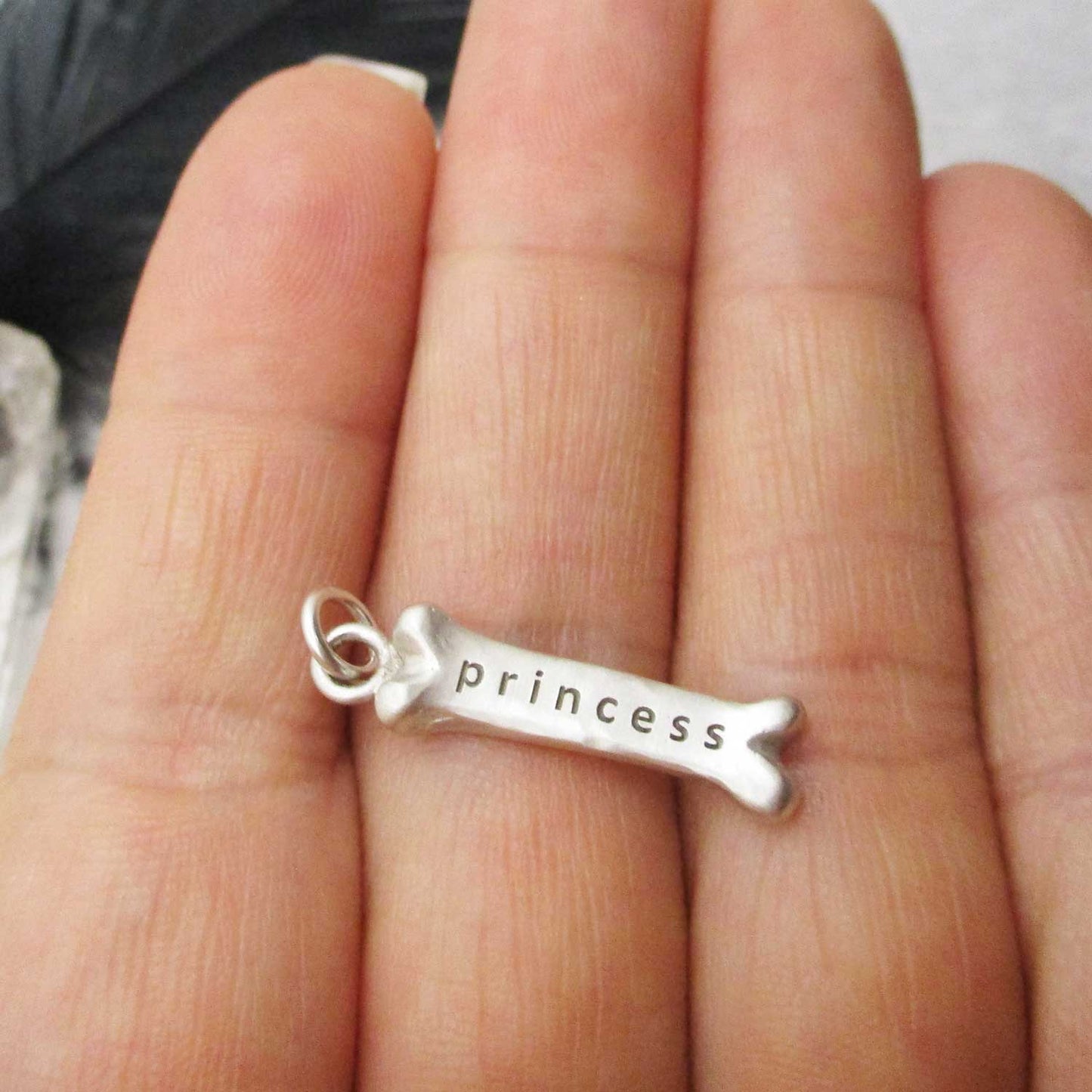 Personalized Big Dog Bone Charm in Sterling Silver