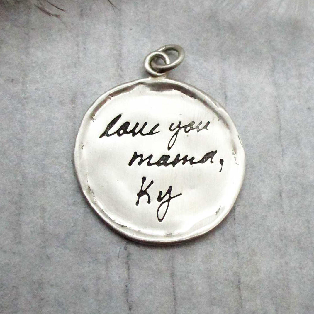 Handwriting Pendant - Organic Circle with Raised Edge