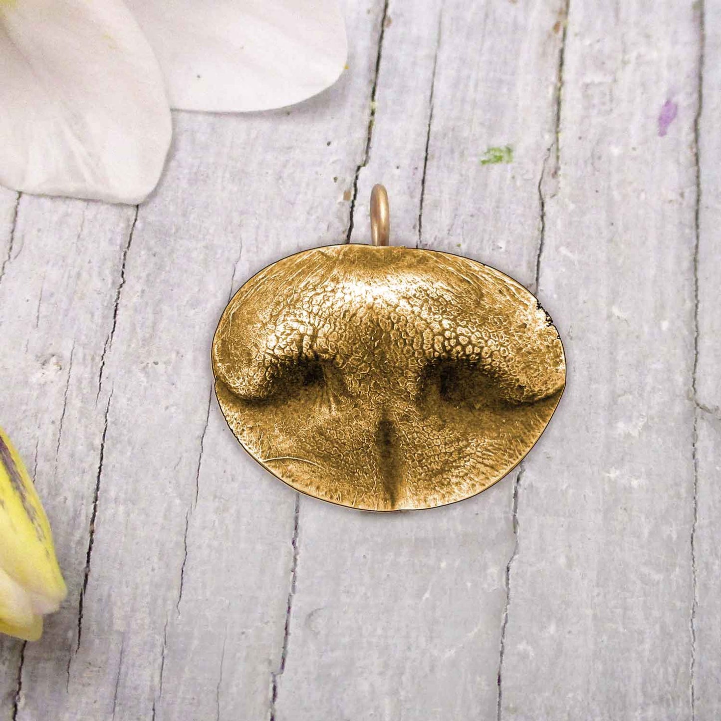 Your Dog's Nose Impression 14 Karat Solid Gold Oval Pendant