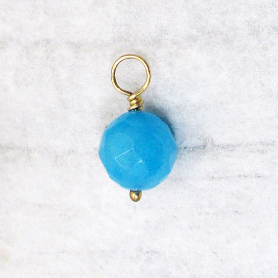 Caribbean Blue Turquoise Quartz Bead Wrap Charm in Solid Gold or Silver