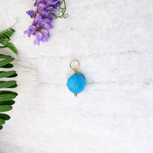 Load image into Gallery viewer, Caribbean Blue Turquoise Quartz Bead Wrap Charm in Solid Gold or Silver
