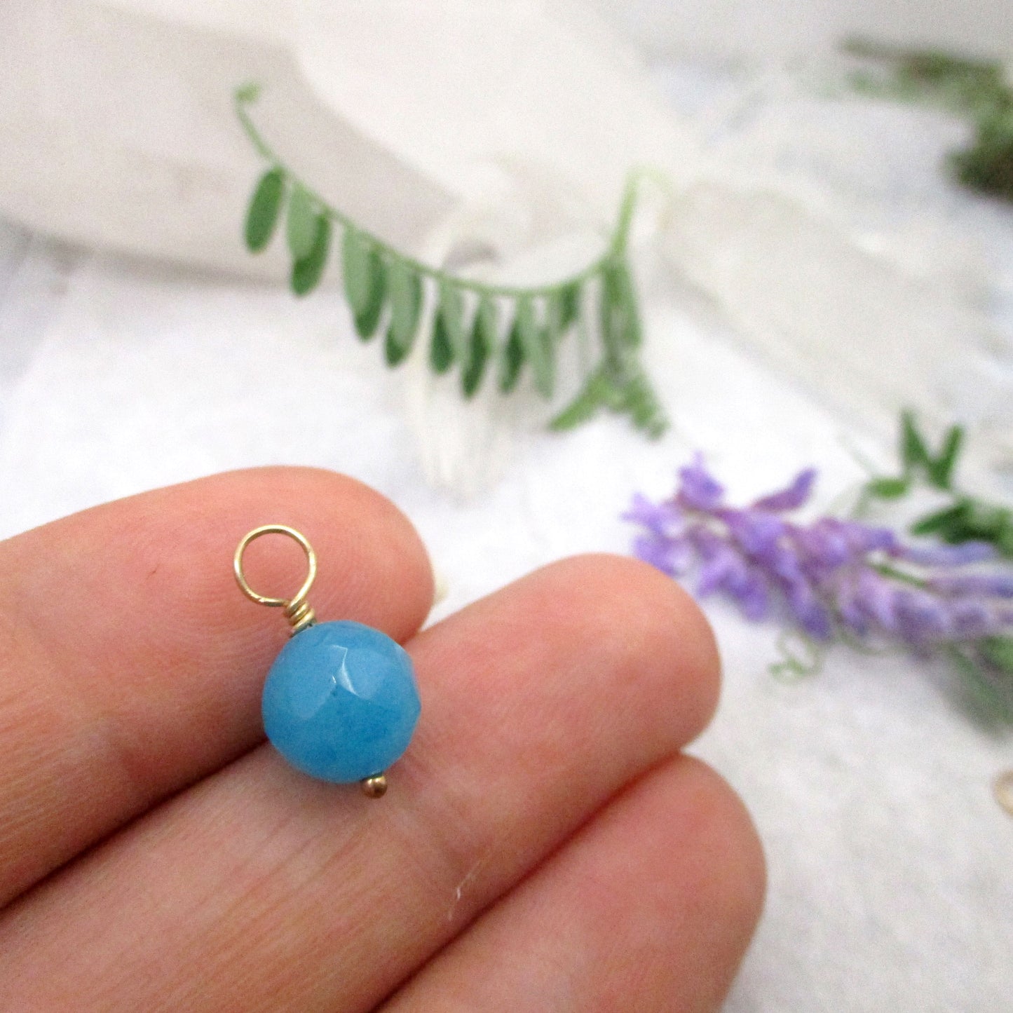 Caribbean Blue Turquoise Quartz Bead Wrap Charm in Solid Gold or Silver