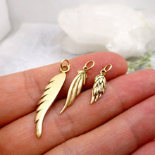 Load image into Gallery viewer, Feathered Angel Wing Charm in Solid 14 Karat Yellow Gold, Guidance and Protection Charm
