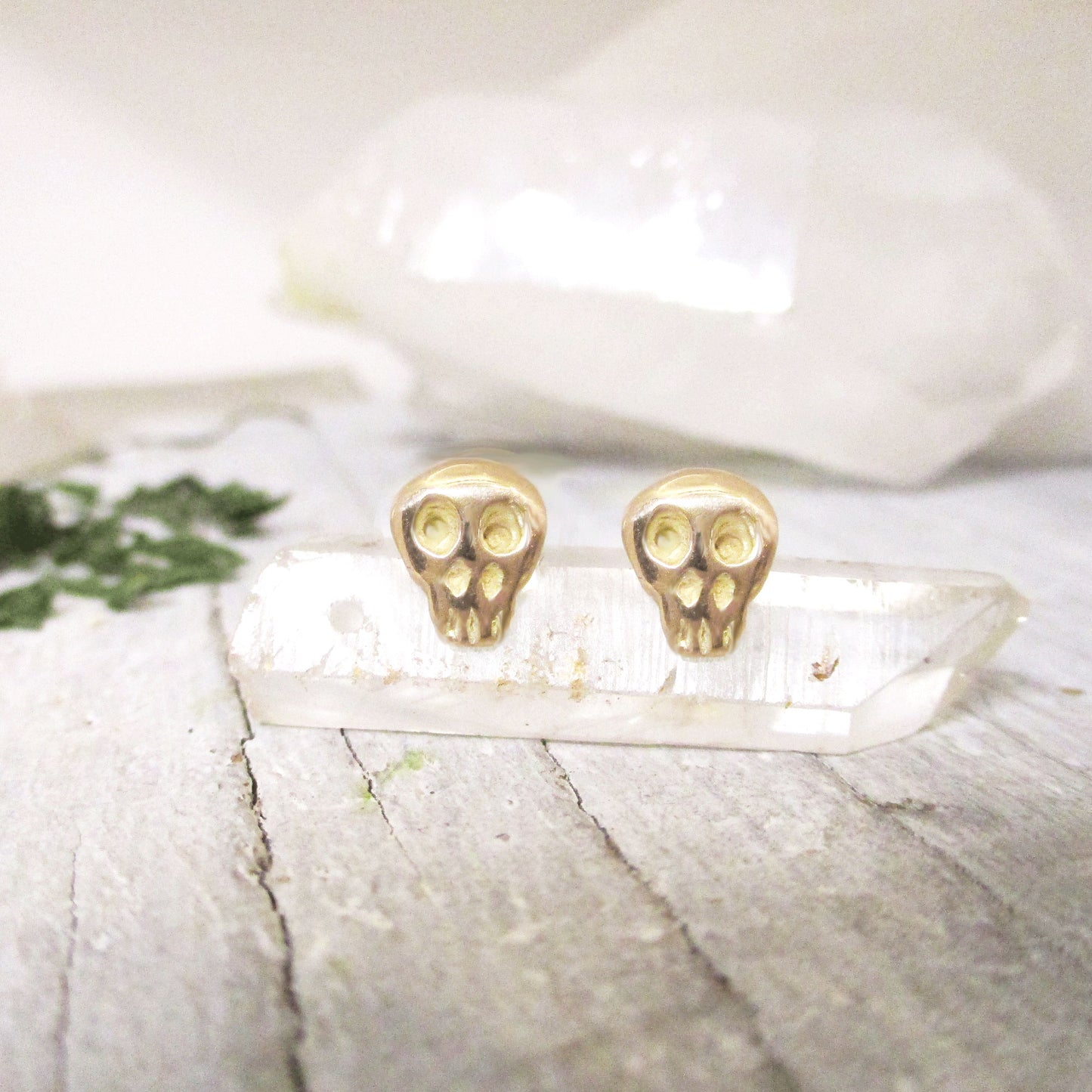 14K Gold Tiny Skull Post Earrings