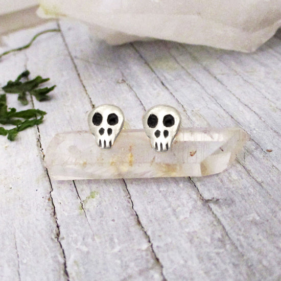 Load image into Gallery viewer, Tiny Skull Post Earrings in Sterling Silver

