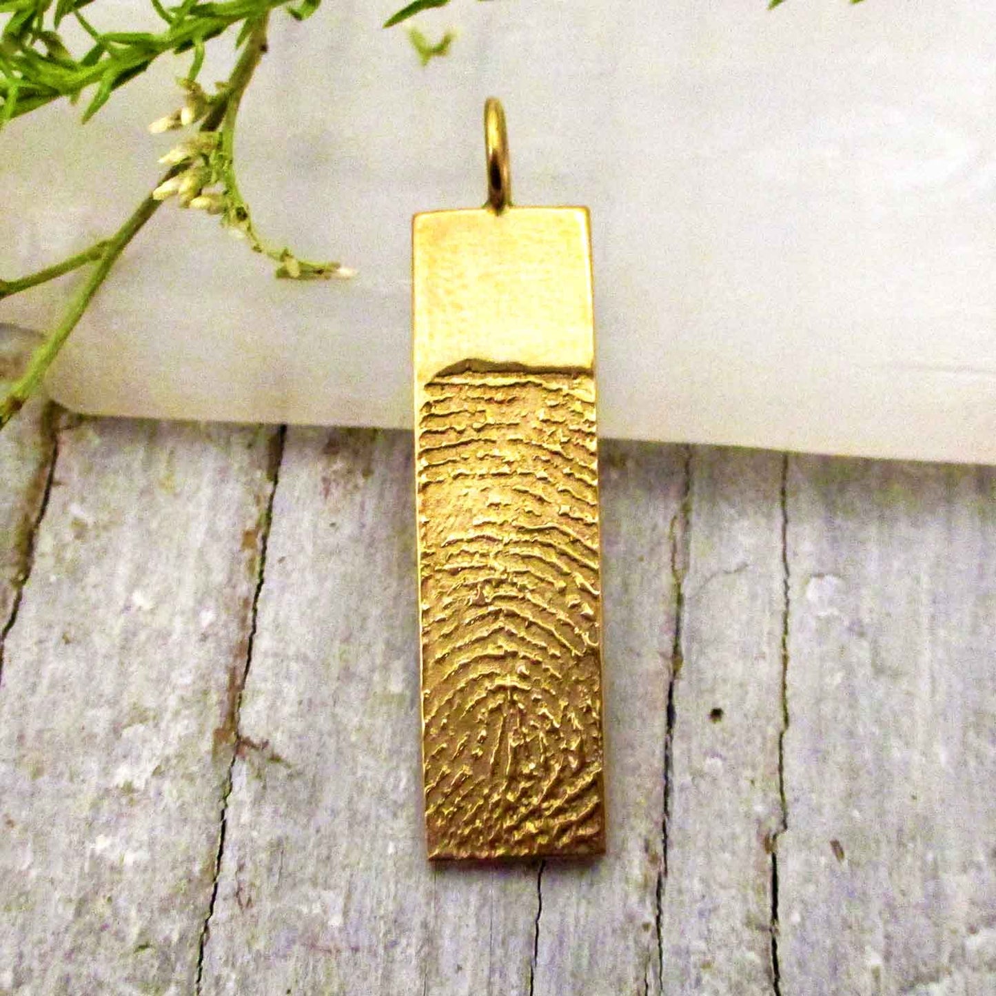 14k Gold Rectangle Fingerprint Pendant made from your Digital Image
