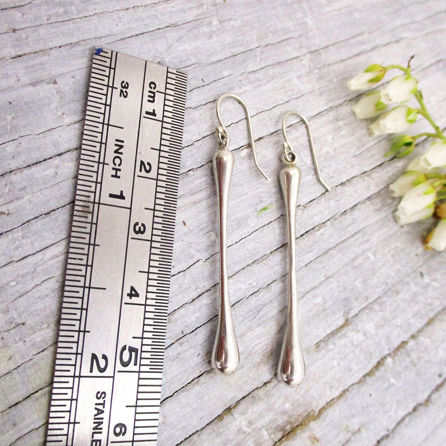 Long Fairy Bones Hook Earrings in Sterling Silver