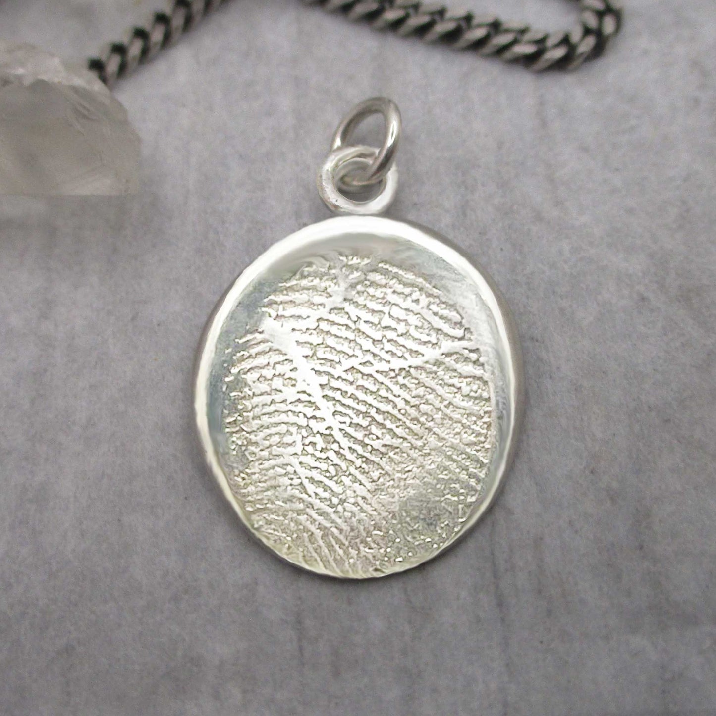 Organic Fingerprint Pendant | Adult Fingerprint Jewelry | Memorial Keepsake | Sterling Silver Oval