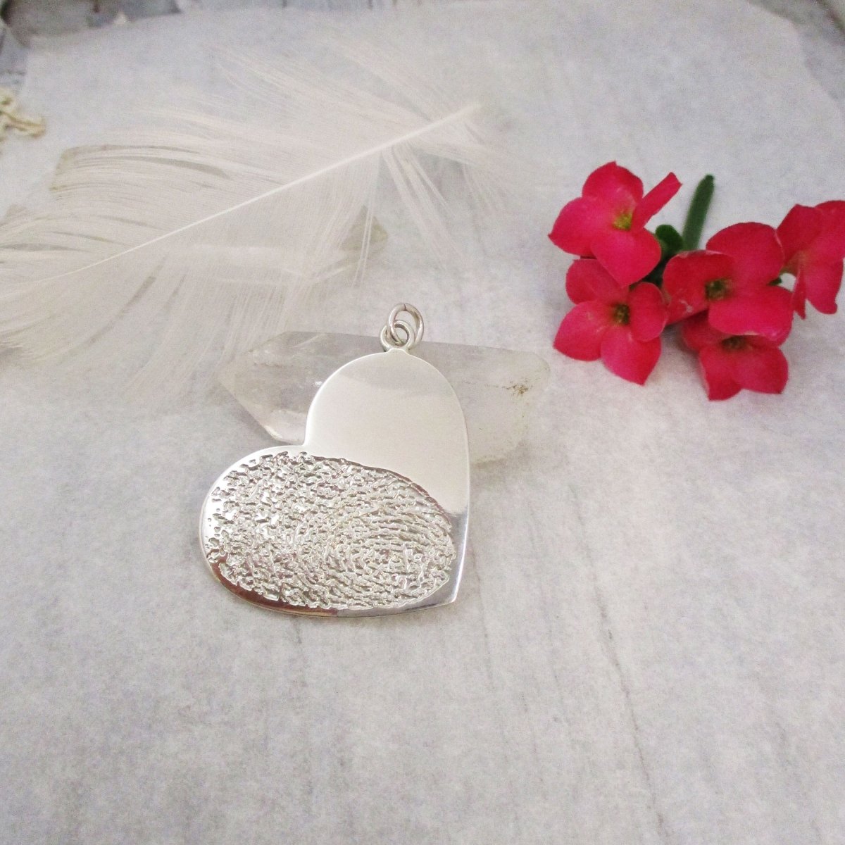 Big Heart Fingerprint Pendant in Silver. Add fingerprints, footprints, handprints, pawprints. - Luxe Design Jewellery