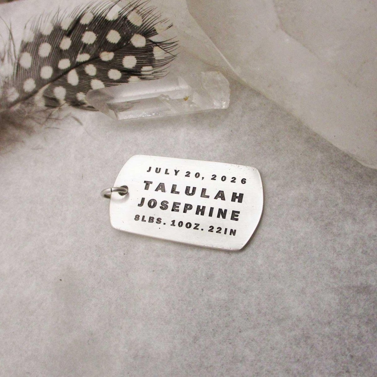 Birth Announcement Silver Personalized Dog Tag Pendant