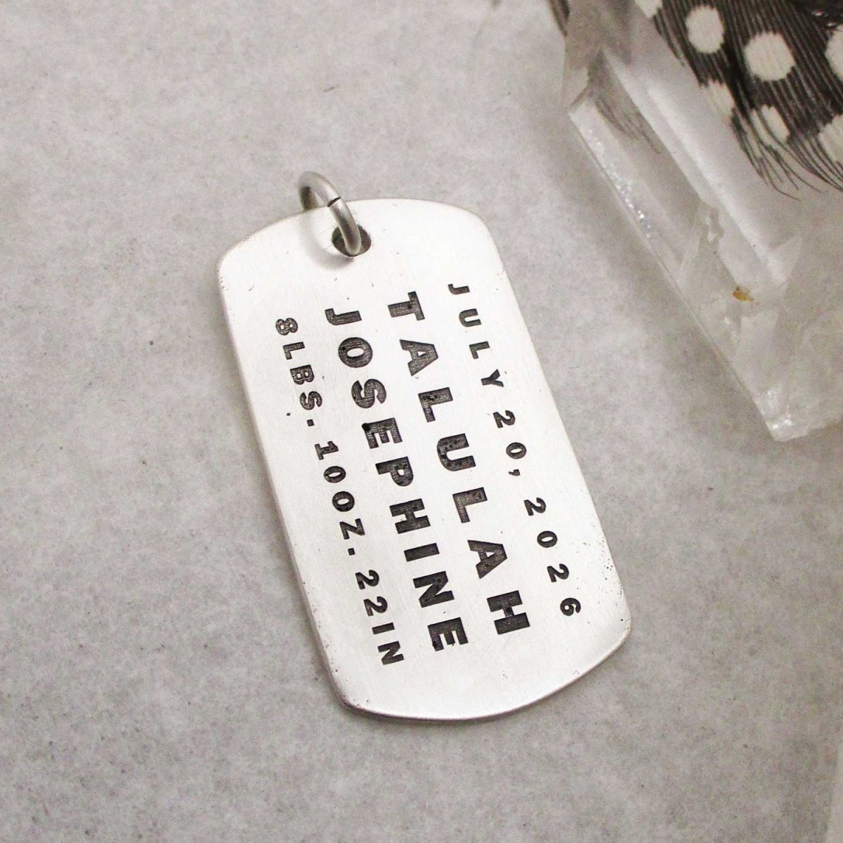 Birth Announcement Silver Personalized Dog Tag Pendant