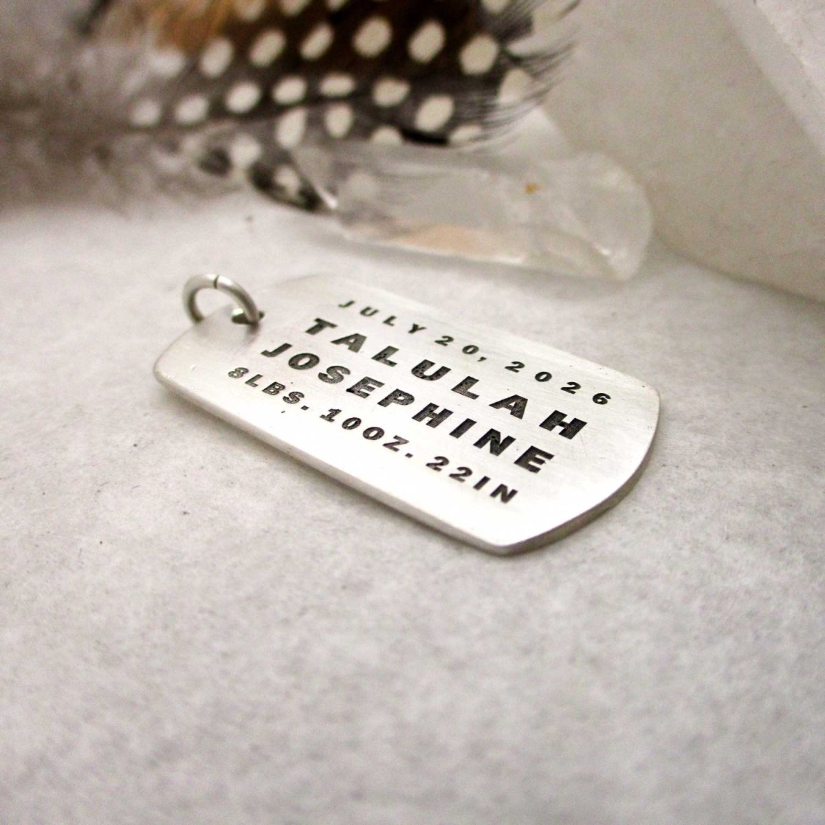 Birth Announcement Silver Personalized Dog Tag Pendant