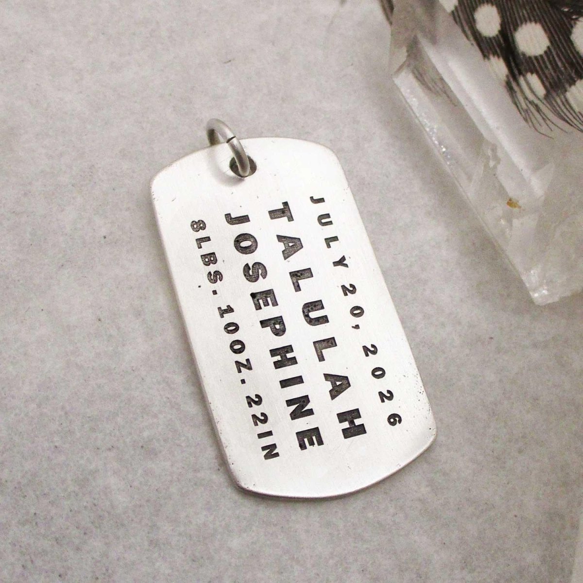 Birth Announcement Silver Personalized Dog Tag Pendant