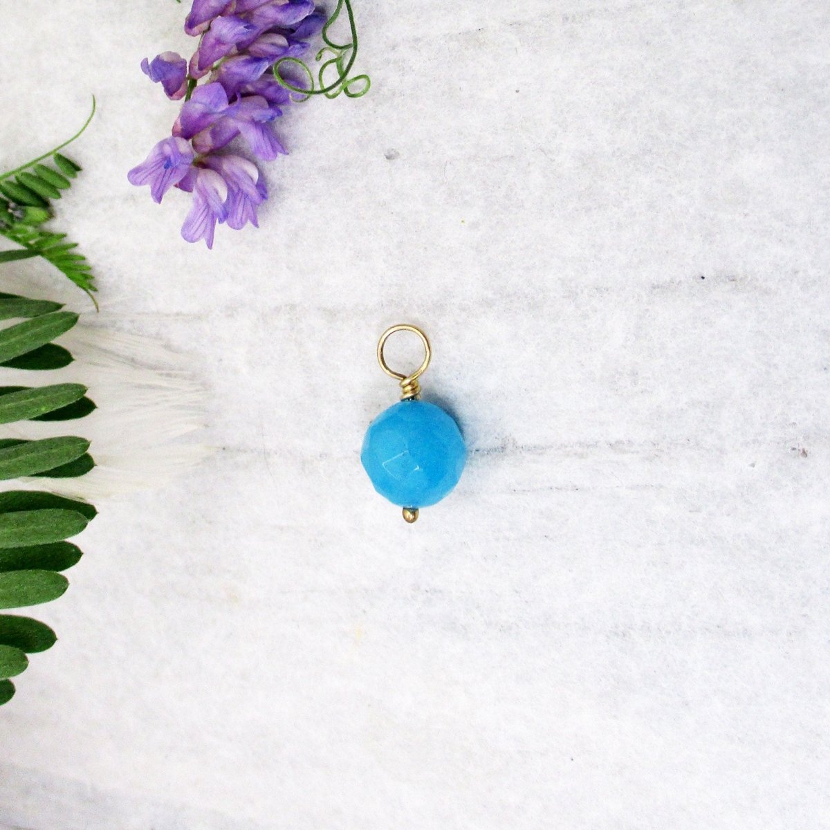 Caribbean Blue Turquoise Quartz Bead Wrap Charm in Solid Gold or Silver - Luxe Design Jewellery