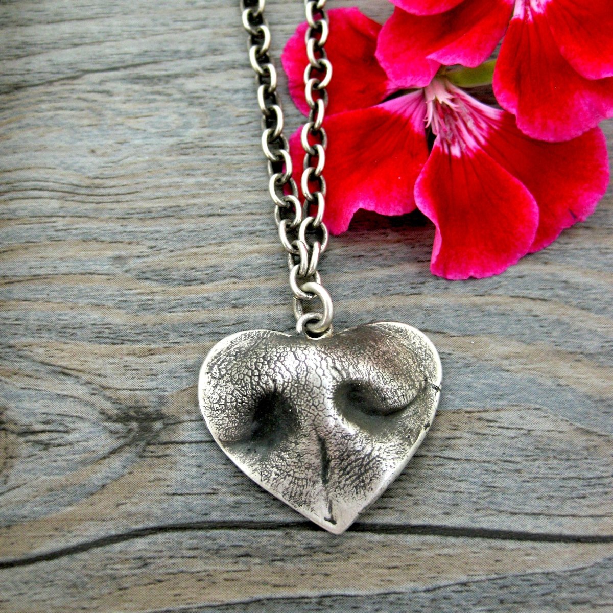Custom Dog Nose Impression Pendant in Sterling Silver - Heart Shape