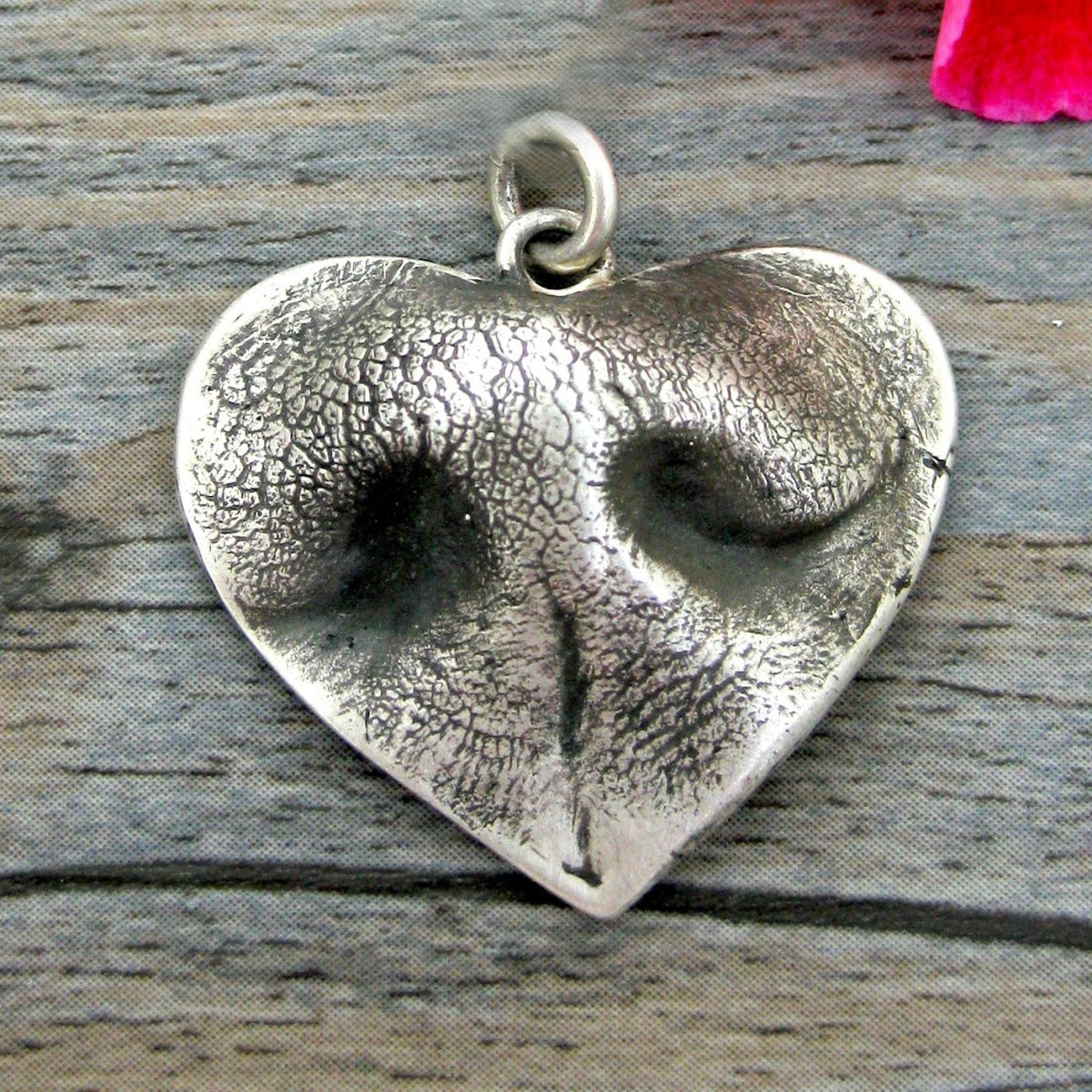 Custom Dog Nose Impression Pendant in Sterling Silver - Heart Shape