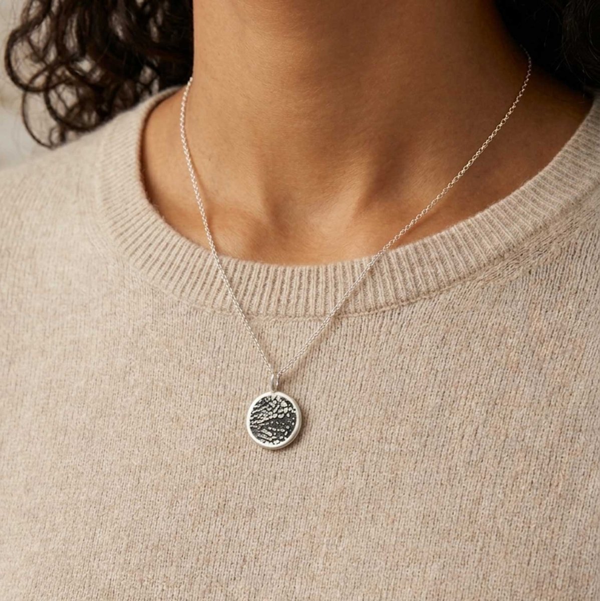 Dog Nose Texture Print Disc Necklace – Sterling Silver