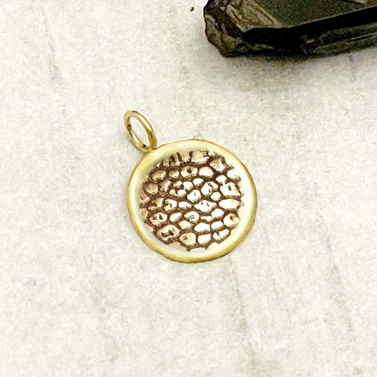 Dog Nose Texture Print Disc Pendant in Solid 14 Karat Gold