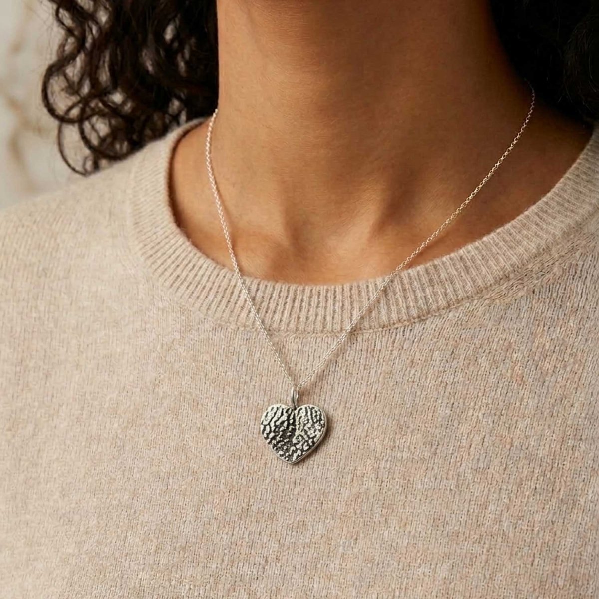 Dog Nose Texture Print Heart Necklace – Sterling Silver