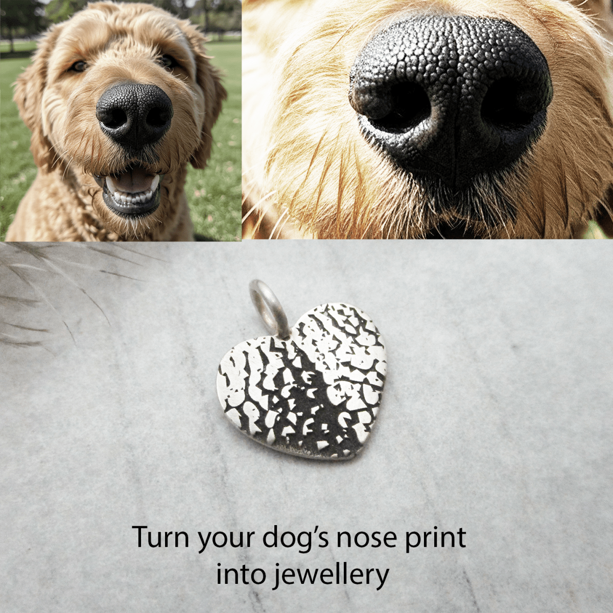 Dog Nose Texture Print Heart Necklace – Sterling Silver