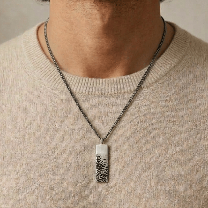 Dog Nose Texture Print Rectangle Necklace – Sterling Silver