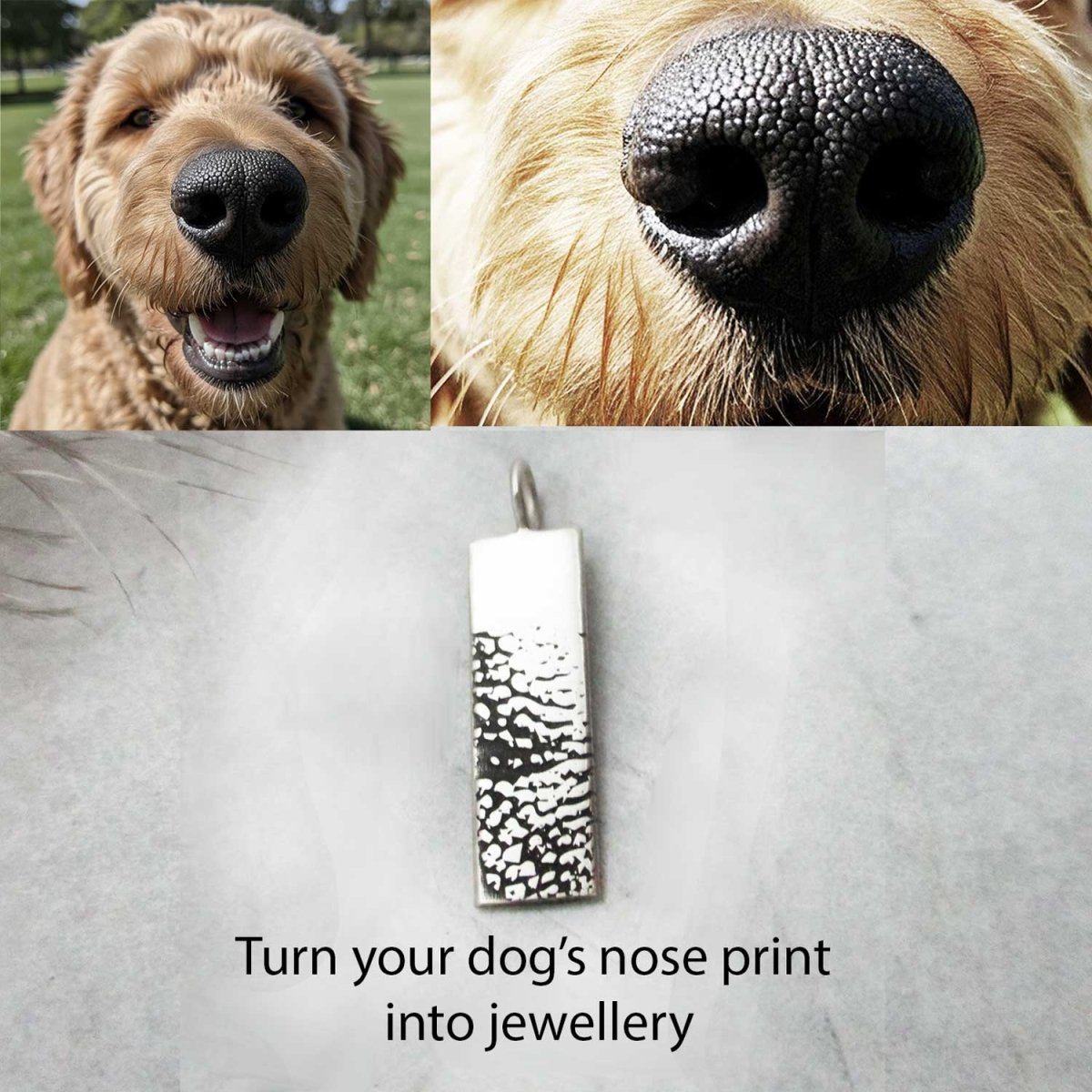 Dog Nose Texture Print Rectangle Necklace – Sterling Silver