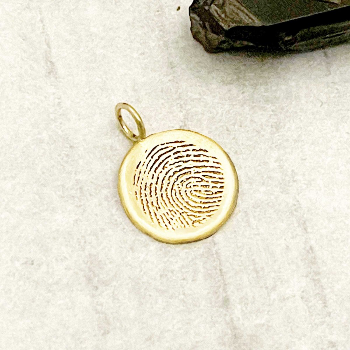 Fingerprint Pendant 14 Karat Gold Small Organic Indent Shape | Email or Upload Your Fingerprint