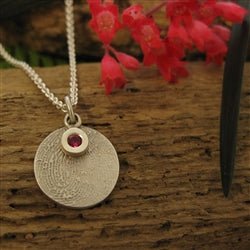 Flat Circle Fingerprint and Birthstone Necklace - Luxe Design Jewellery